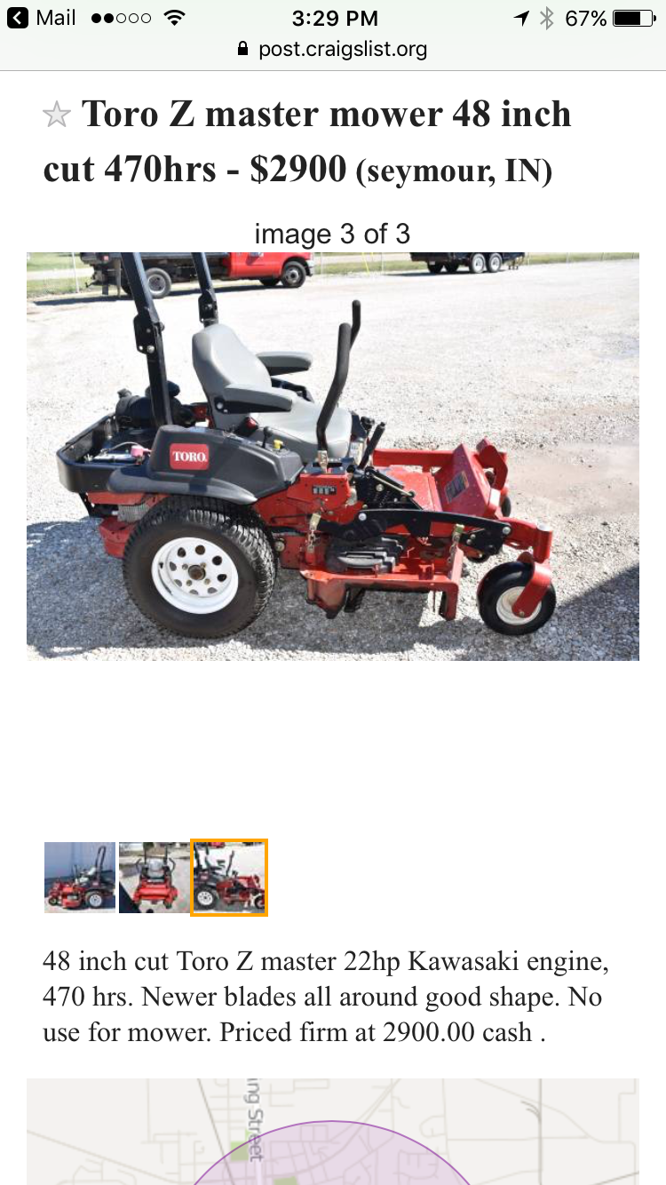 Toro Z Master 48 inch $2900.00 Southern Indiana | Lawn Care Forum